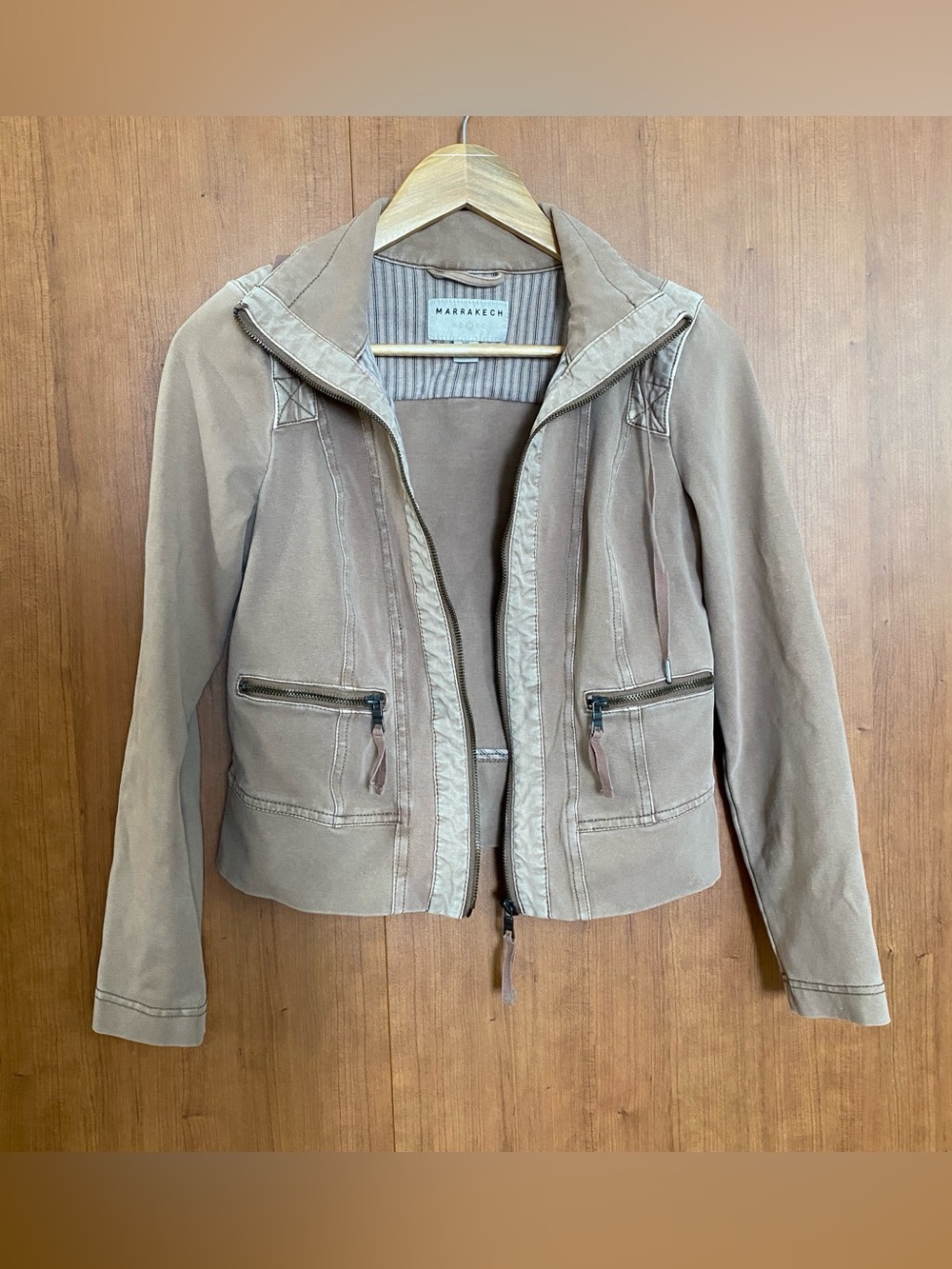 Anthropology Taupe Pink Zip-Front Jacket